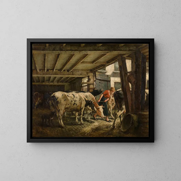Uscita dalla stalla - Jan Stobbaerts — quadro incorniciato alla parete