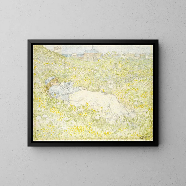 Donna sdraiata tra le dune vicino a Noordwijk - Jan Toorop — quadro incorniciato alla parete