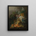 Una natura morta con fiori, pesche, uva e un'arancia pelata, il tutto poggiato su un tavolo - Jan van der Waarden — quadro incorniciato alla parete