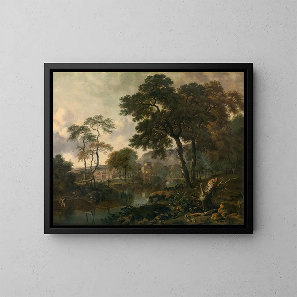 Paesaggio con un mercante ambulante e una donna che riposa - Jan Wijnants — quadro incorniciato alla parete