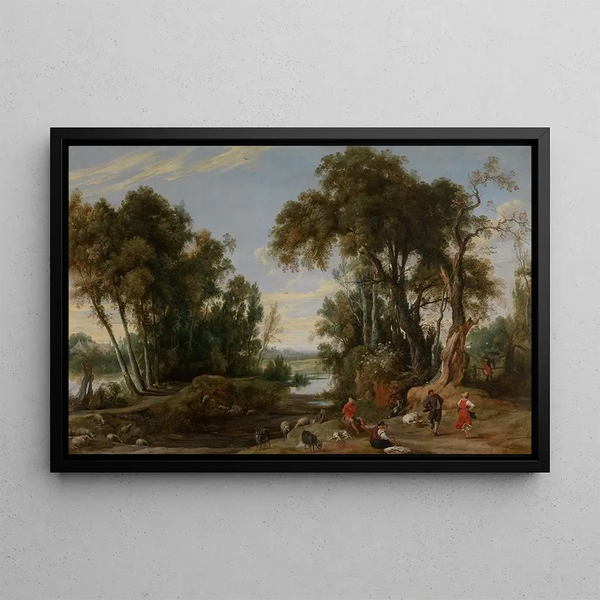 Paesaggio con pastori danzanti - Jan Wildens — quadro incorniciato alla parete