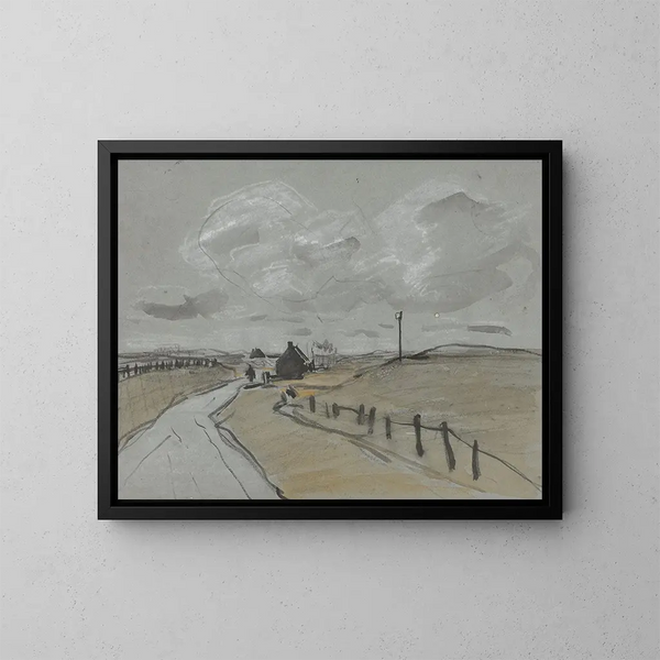 Vista lungo un sentiero con alte sponde e recinzioni - Jan van Essen — quadro incorniciato alla parete