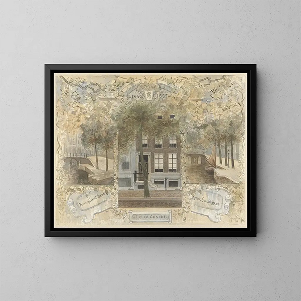 Casa sulla Leliegracht affiancata dai ponti sulla Prinsengracht e sulla Keizersgracht - Jan van Essen — quadro incorniciato alla parete