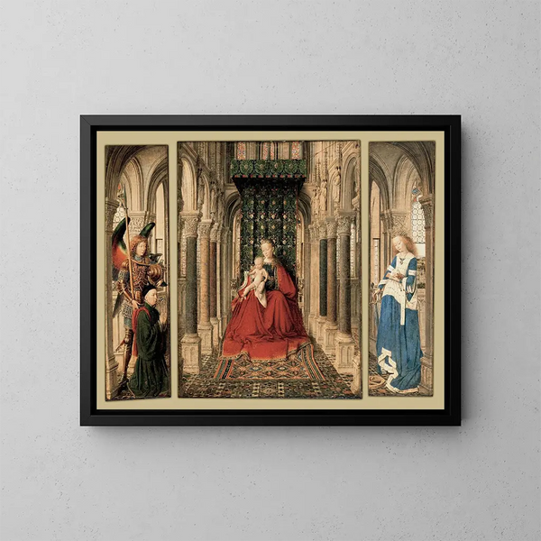 Triptyque di Maria e il Bambino, San Michele e Caterina - Jan van Eyck — quadro incorniciato alla parete