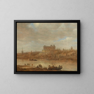 Jan van Goyen - A river landscape with a ferry boat and a castle by a town beyond.webp