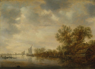 Jan van Goyen - A river landscape with sailing vessels fishermens boats and a ferry with peasants and cattle.webp