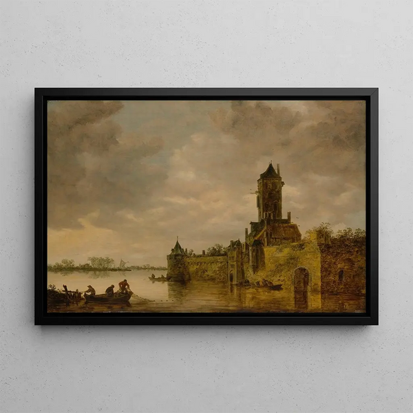 Château au bord d'une rivière - Jan van Goyen — quadro incorniciato alla parete