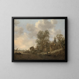Vista di una città su un fiume - Jan van Goyen — quadro incorniciato alla parete