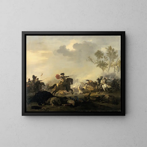 Attacco di cavalleria - Jan van Huchtenburg — quadro incorniciato alla parete