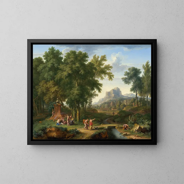 Paesaggio arcadico con un busto di Flora - Jan van Huysum — quadro incorniciato alla parete