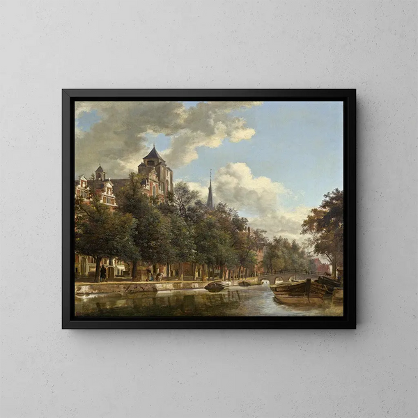 Vista di un canale olandese - Jan van der Heyden — quadro incorniciato alla parete