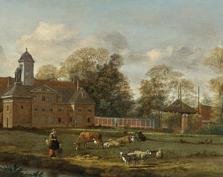 Jan van der Heyden - View Of Goudestein With A Woman And Child Walking Beside A Dyke.webp