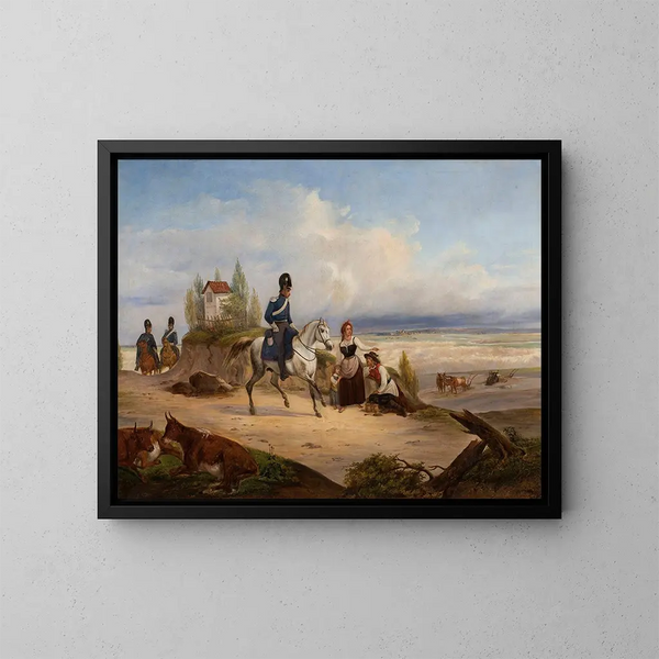 Patrouille militare e contadini - January Suchodolski — quadro incorniciato alla parete