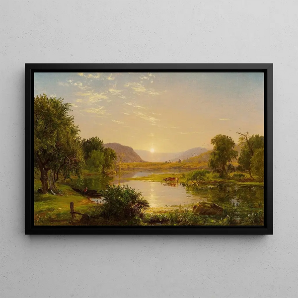 Preparazione delle barche al lago Greenwood - Jasper Francis Cropsey — quadro incorniciato alla parete