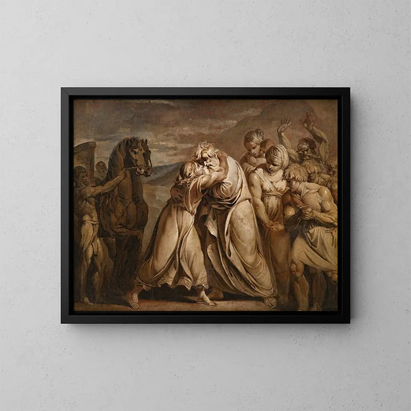 Giuseppe che ritrova suo padre Giacobbe nel deserto al confine con l'Egitto - Jean-Antoine Julien — quadro incorniciato alla parete