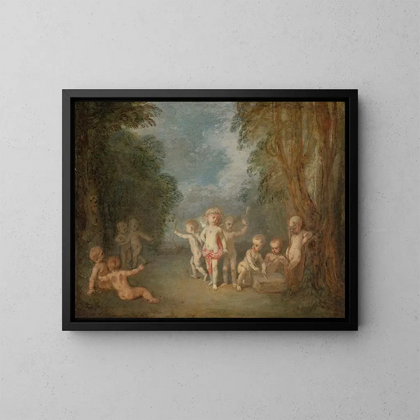Il regno di Cupido - Jean-Antoine Watteau — quadro incorniciato alla parete