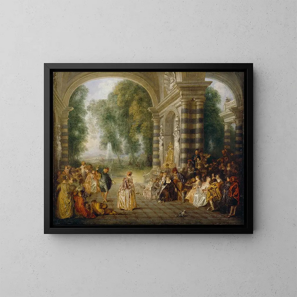 I Piaceri del ballo - Jean-Antoine Watteau — quadro incorniciato alla parete