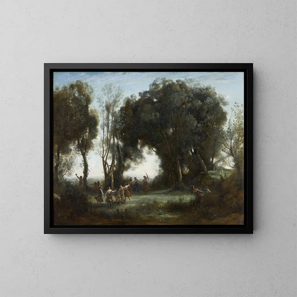 Un matin, la danse des nymphes - Jean-Baptiste-Camille Corot — quadro incorniciato alla parete