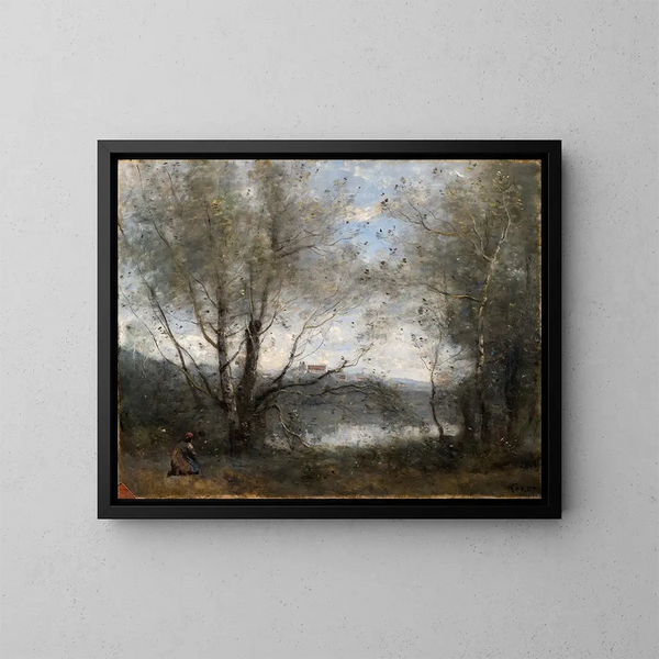 Un stagno visto attraverso gli alberi - Jean-Baptiste-Camille Corot — quadro incorniciato alla parete