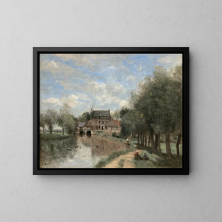 Arleux-du-Nord, il Mulino Drocourt sul Sens - Jean-Baptiste-Camille Corot — quadro incorniciato alla parete