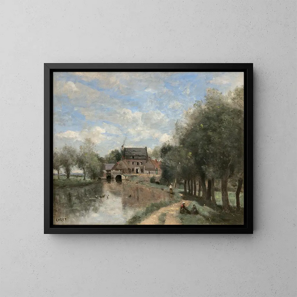 Arleux-du-Nord, il Mulino Drocourt sul Sens - Jean-Baptiste-Camille Corot — quadro incorniciato alla parete