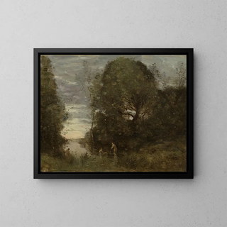 Bagnanti in una insenatura boschiva - Jean-Baptiste-Camille Corot — quadro incorniciato alla parete