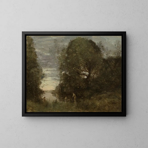 Bagnanti in una insenatura boschiva - Jean-Baptiste-Camille Corot — quadro incorniciato alla parete