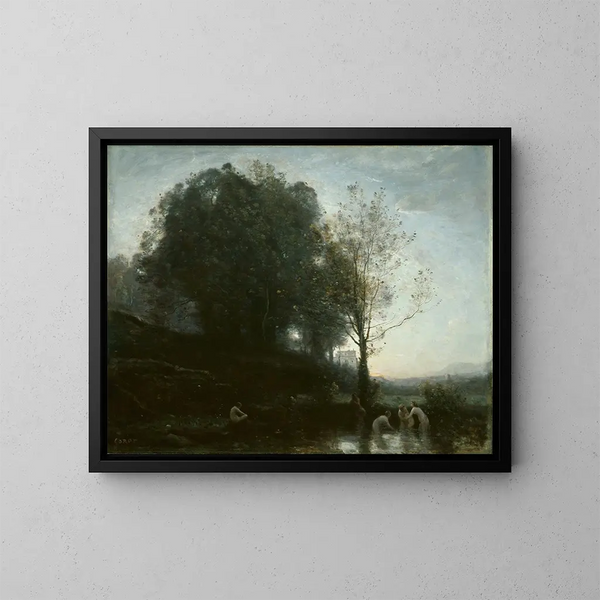 Nymphe e bambino nel bagno - Jean-Baptiste-Camille Corot — quadro incorniciato alla parete