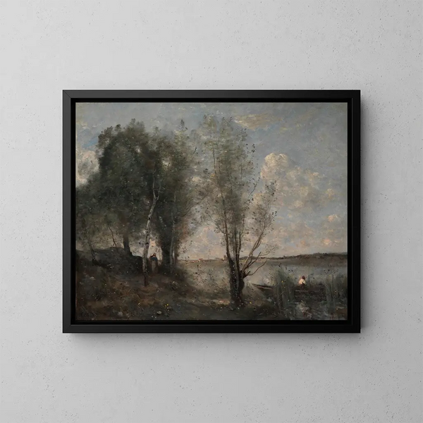 Il barcaiolo tra le canne - Jean-Baptiste-Camille Corot — quadro incorniciato alla parete