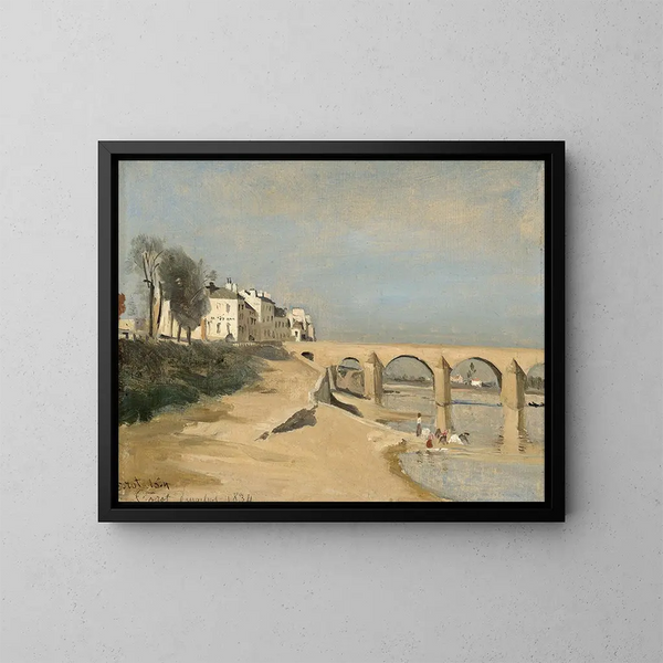 Ponte sul fiume Saône a Mâcon - Jean-Baptiste-Camille Corot — quadro incorniciato alla parete