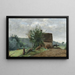 Corte di fattoria con un cavaliere e una bambina in primo piano - Jean-Baptiste-Camille Corot — quadro incorniciato alla parete