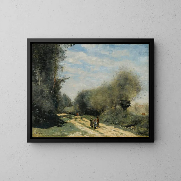 Strada nella campagna a Crcy-en-Brie - Jean-Baptiste-Camille Corot — quadro incorniciato alla parete