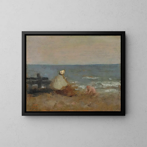 Donna e bambino sul mare a Étretat - Jean-Baptiste-Camille Corot — quadro incorniciato alla parete