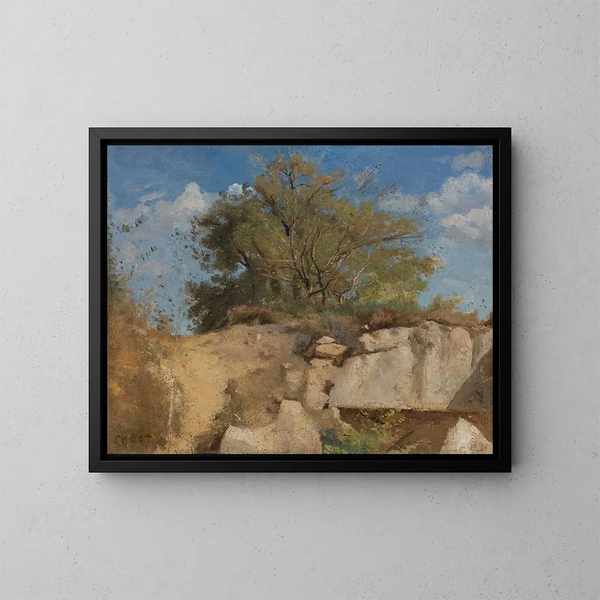 Fontainebleau, sommet de carrière boisée - Jean-Baptiste-Camille Corot — quadro incorniciato alla parete