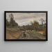 Gouvieux, contadino e contadina, sentiero e villaggio di casette di paglia - Jean-Baptiste-Camille Corot — quadro incorniciato alla parete