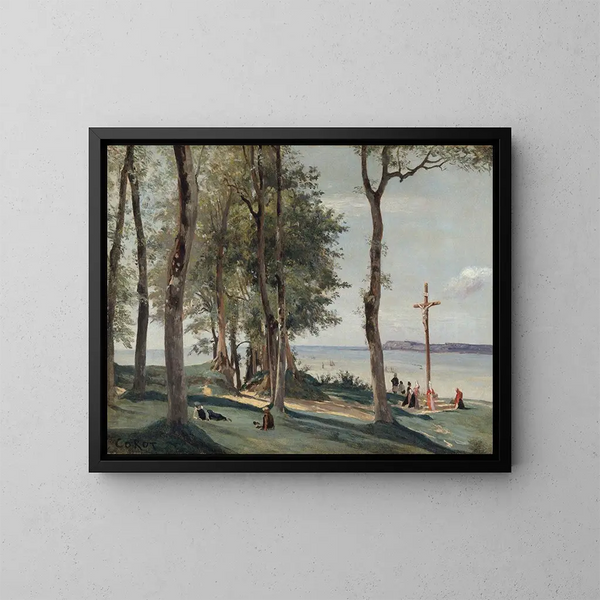 Calvaire di Honfleur - Jean-Baptiste-Camille Corot — quadro incorniciato alla parete