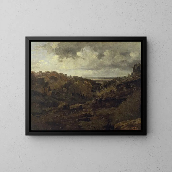 Paesaggio italiano vicino a Marino in autunno - Jean-Baptiste-Camille Corot — quadro incorniciato alla parete
