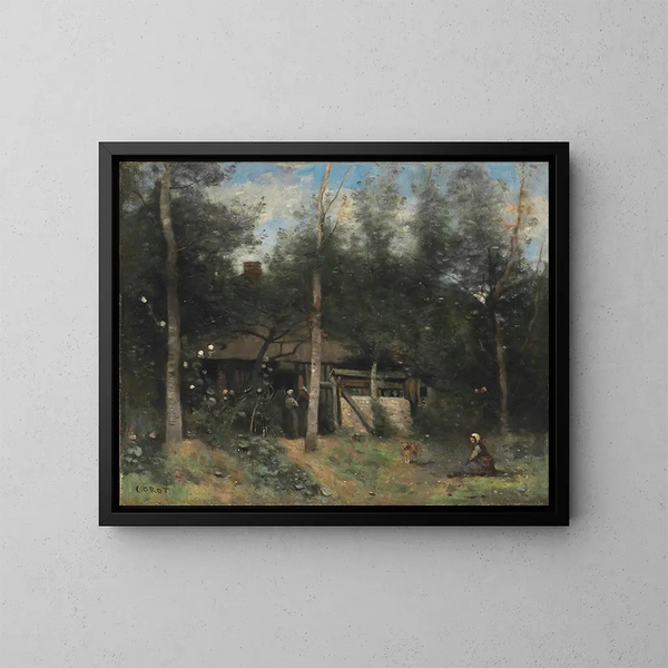 La Chaumière aux sureaux, Normandia - Jean-Baptiste-Camille Corot — quadro incorniciato alla parete