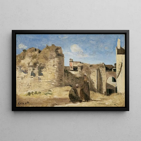 La Rochelle, un angolo del cortile della commenda - Jean-Baptiste-Camille Corot — quadro incorniciato alla parete