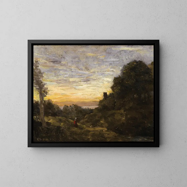 La tour dans les arbres - Jean-Baptiste-Camille Corot — quadro incorniciato alla parete