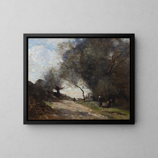 La raccolta ai margini della strada - Jean-Baptiste-Camille Corot — quadro incorniciato alla parete