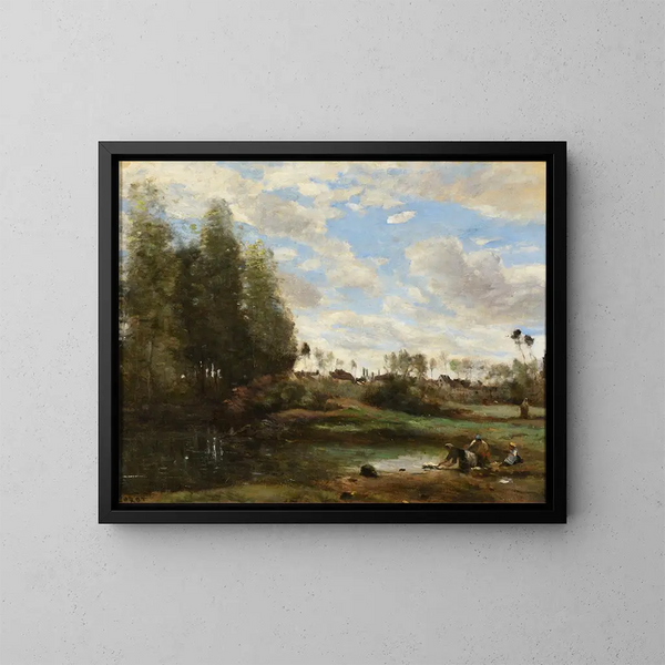 Lavandaie sul bordo dell'acqua - Jean-Baptiste-Camille Corot — quadro incorniciato alla parete