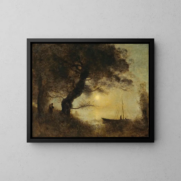 Il Bateau al chiaro di luna - Jean-Baptiste-Camille Corot — quadro incorniciato alla parete