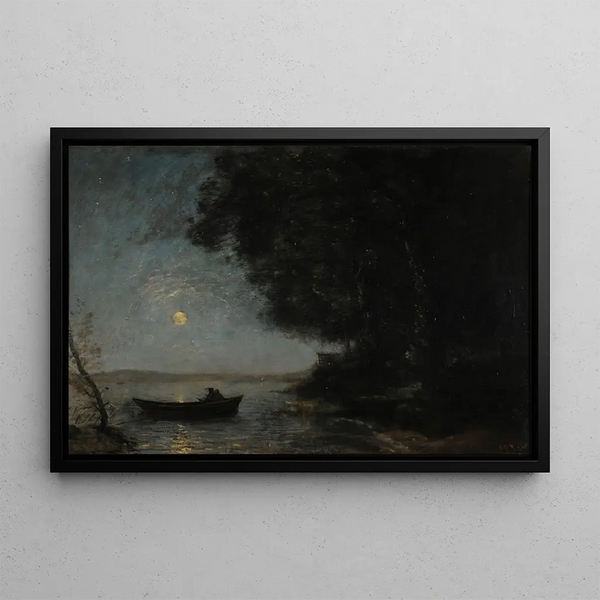 Il lago, effetto notturno - Jean-Baptiste-Camille Corot — quadro incorniciato alla parete