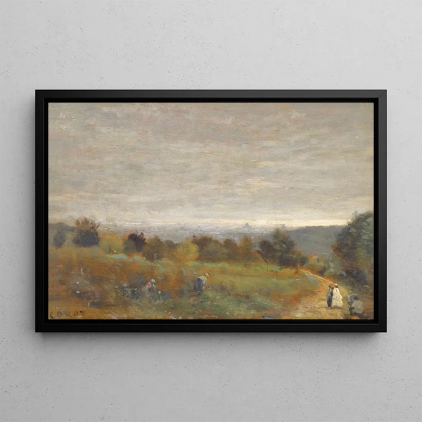 Le Alture di Sèvres, Parigi sullo sfondo - Jean-Baptiste-Camille Corot — quadro incorniciato alla parete