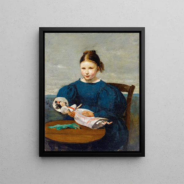 Piccola ragazza con una bambola - Jean-Baptiste-Camille Corot — quadro incorniciato alla parete