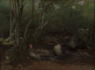 Fille di capra seduta accanto a un ruscello in una foresta - Jean-Baptiste-Camille Corot — vista dell’opera