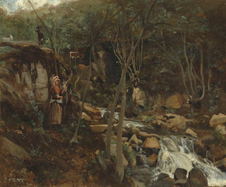 Un torrente con una capra in piedi che filava - Jean-Baptiste-Camille Corot — vista dell’opera