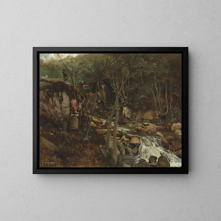 Un torrente con una capra in piedi che filava - Jean-Baptiste-Camille Corot — quadro incorniciato alla parete