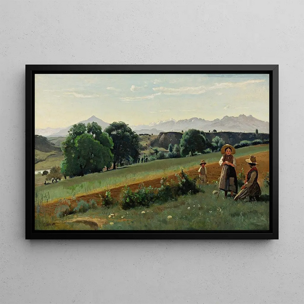 Mornex, Haute-Savoie, sullo sfondo il Monte Bianco - Jean-Baptiste-Camille Corot — quadro incorniciato alla parete